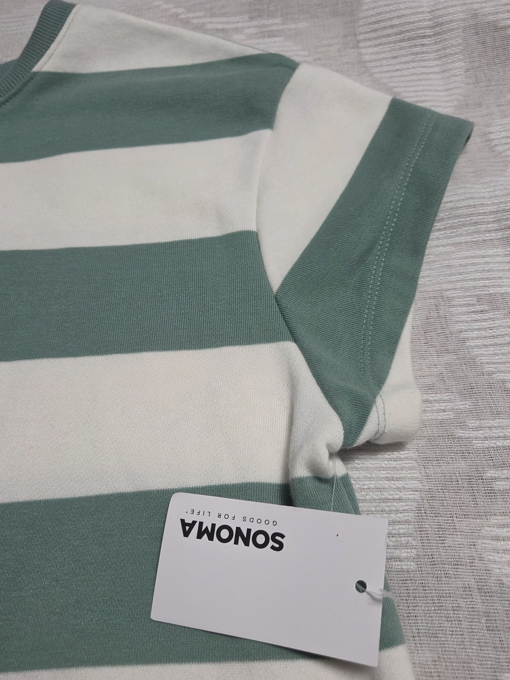 NWT Sonoma Women's M Green & White Striped Crop Sweater Crew Neck Short Sleeve T - Picture 4 of 10